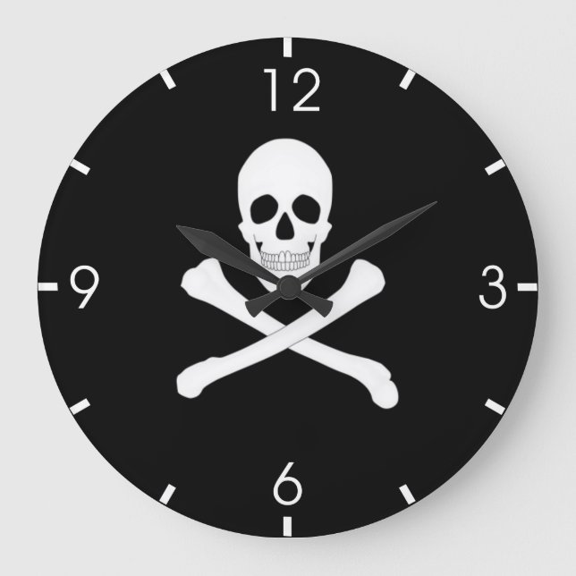 Pirate Flag (Skull and Crossbones) (Jolly Roger) Large Clock (Front)