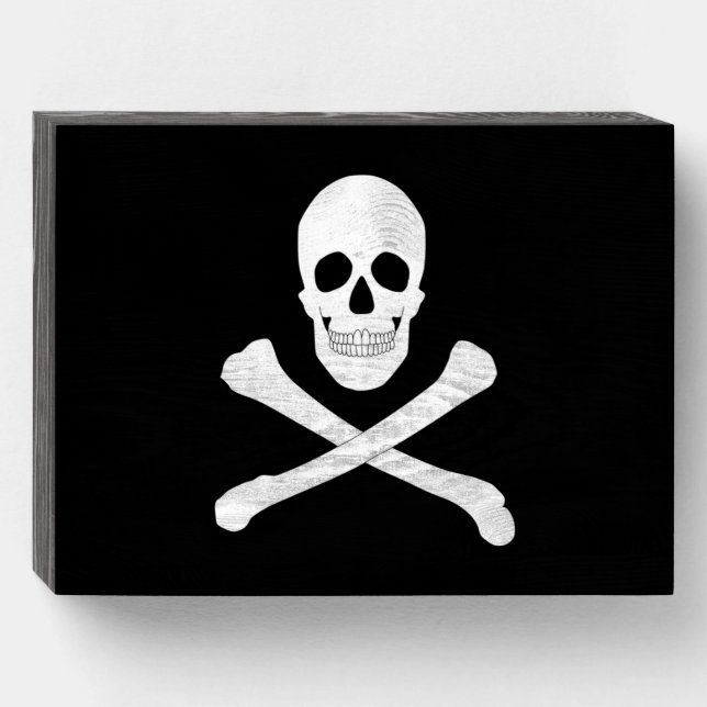 Pirate Flag (Skull and Crossbones) (Jolly Roger) Wooden Box Sign (Front Horizontal)