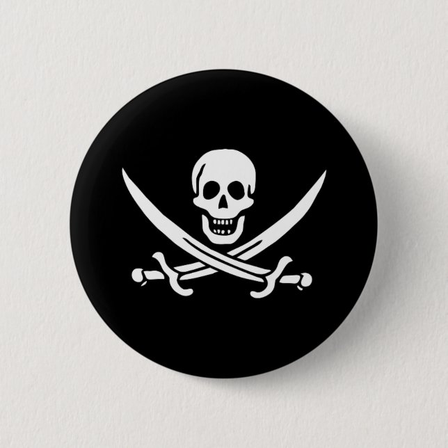 Pirate Flag Skull and Crossed Swords Jolly Roger Button (Front)