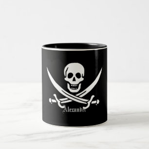 Pirate Flag Skull and Crossed Swords Jolly Roger Two-Tone Coffee Mug