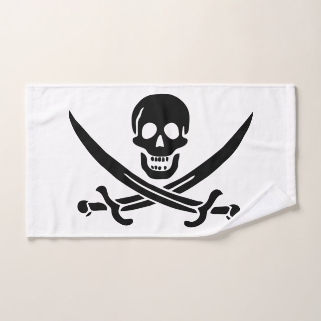 Pirate Flag Skull Crossed Swords Bath Towel Set (Hand Towel)