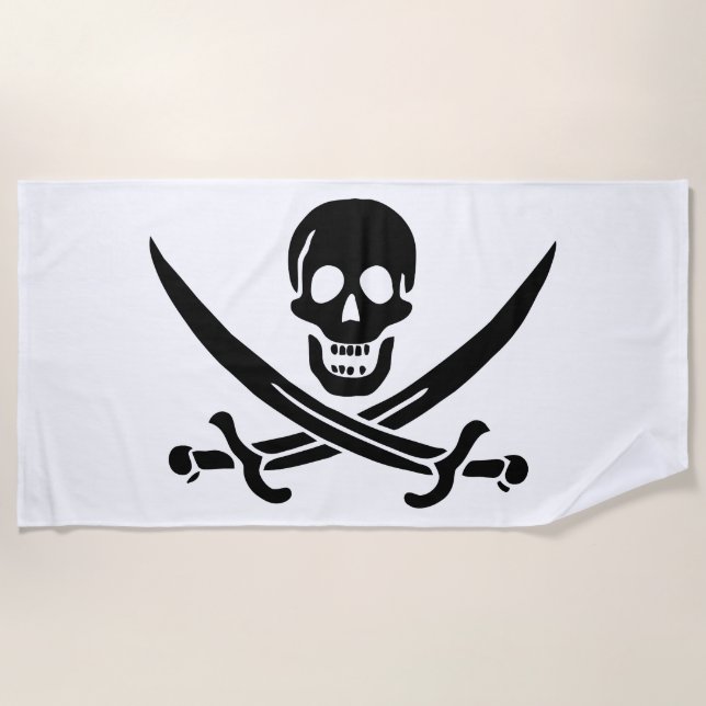 Pirate Flag Skull Crossed Swords Beach Towel (Front)