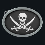 Pirate Flag Skull Crossed Swords Belt Buckle<br><div class="desc">Pirate flag skull and crossed swords Jolly Roger. The flag is associated with John Rackham, commonly known as Calico Jack.</div>