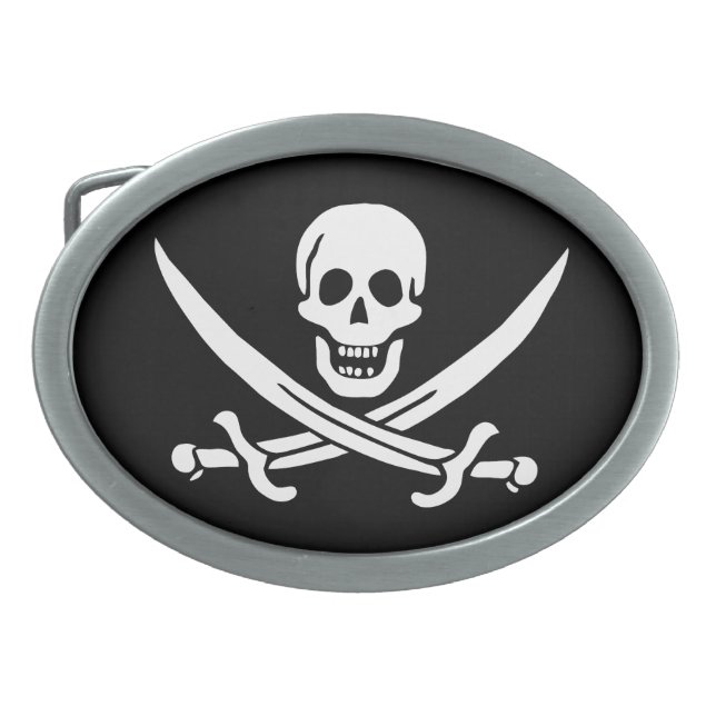Pirate Flag Skull Crossed Swords Belt Buckle (Front)