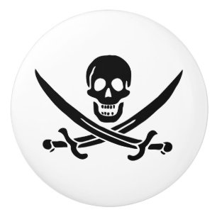 Pirate Flag Skull Crossed Swords Ceramic Knob