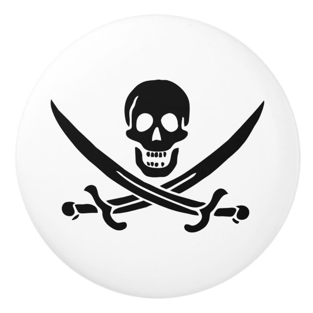 Pirate Flag Skull Crossed Swords Ceramic Knob (Front)