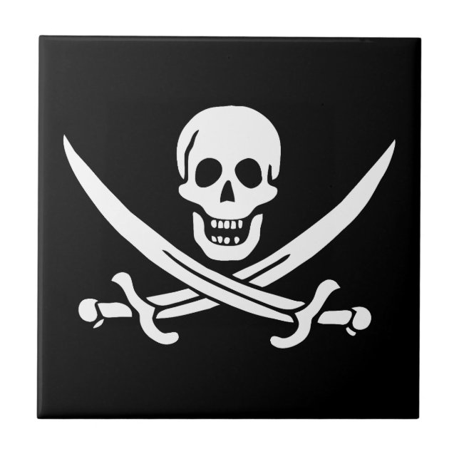 Pirate Flag Skull Crossed Swords Ceramic Tile (Front)