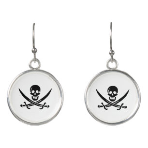 Pirate Flag Skull Crossed Swords Earrings