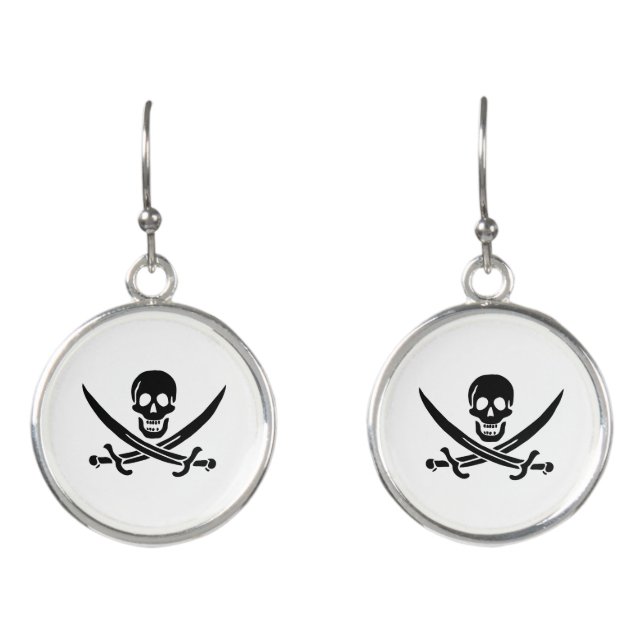 Pirate Flag Skull Crossed Swords Earrings (Front)