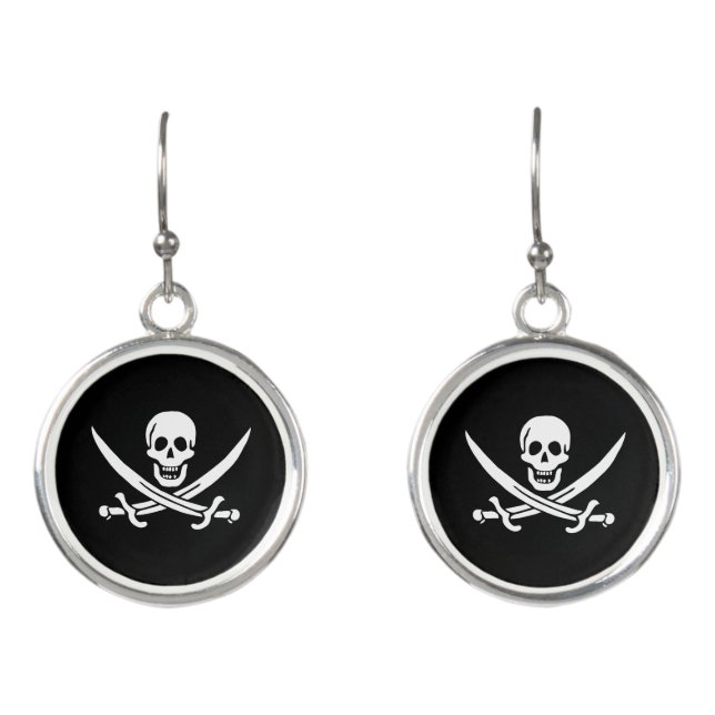 Pirate Flag Skull Crossed Swords Earrings (Front)