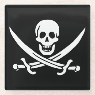 Pirate Flag Skull Crossed Swords Glass Coaster