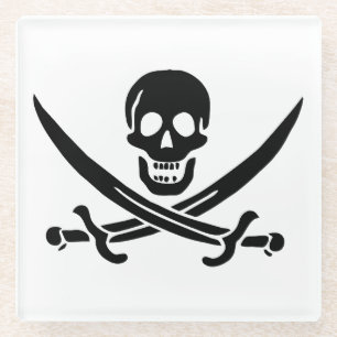 Pirate Flag Skull Crossed Swords Glass Coaster