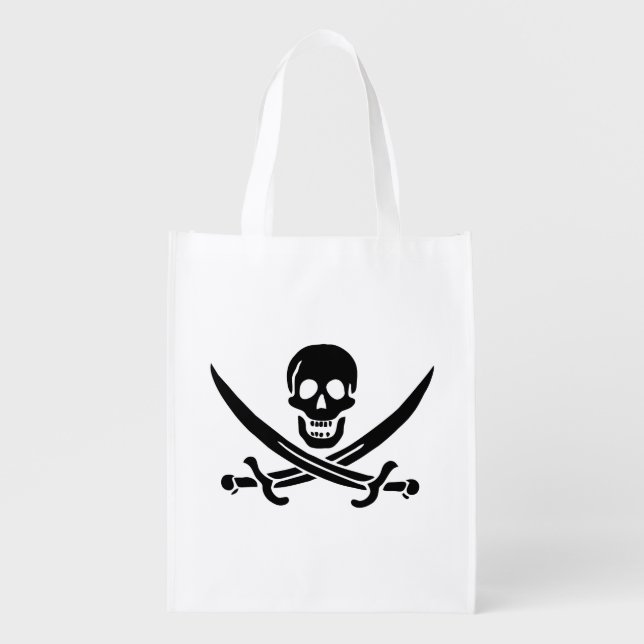 Pirate Flag Skull Crossed Swords Grocery Bag (Front)