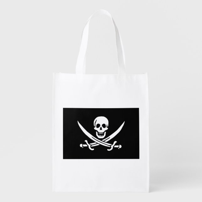 Pirate Flag Skull Crossed Swords Grocery Bag (Front)