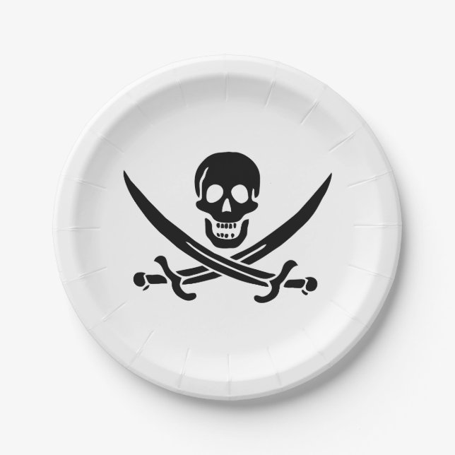 Pirate Flag Skull Crossed Swords Paper Plates (Front)