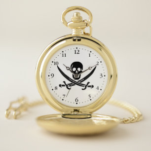 Pirate Flag Skull Crossed Swords Pocket Watch
