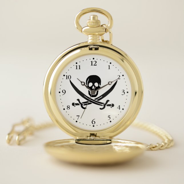 Pirate Flag Skull Crossed Swords Pocket Watch (Inside)