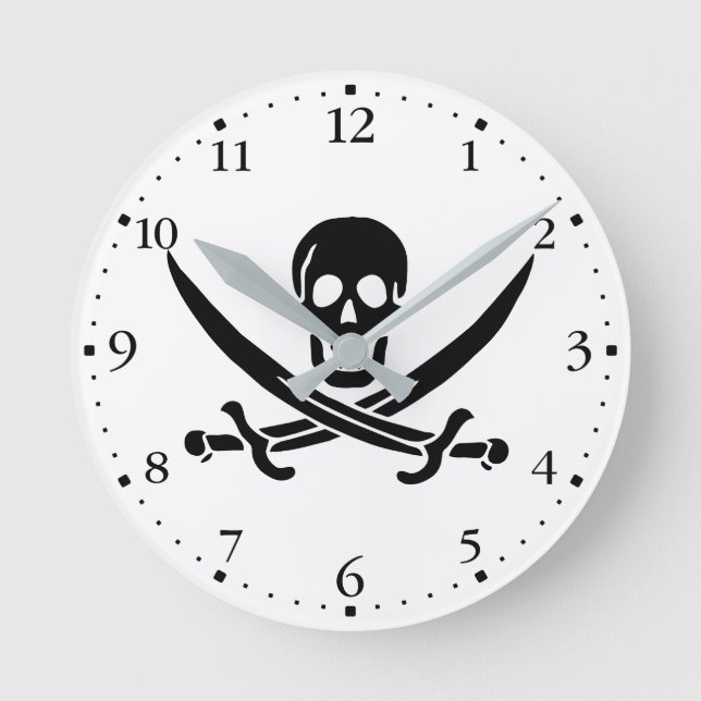 Pirate Flag Skull Crossed Swords Round Clock (Front)
