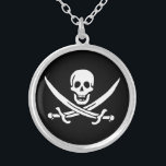 Pirate Flag Skull Crossed Swords Silver Plated Necklace<br><div class="desc">Pirate flag skull and crossed swords Jolly Roger. The flag is associated with John Rackham,  commonly known as Calico Jack.</div>
