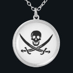Pirate Flag Skull Crossed Swords Silver Plated Necklace<br><div class="desc">Pirate flag skull and crossed swords Jolly Roger. The flag is associated with John Rackham,  commonly known as Calico Jack.</div>