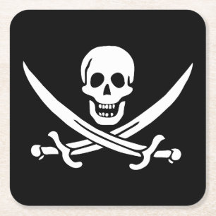 Pirate Flag Skull Crossed Swords Square Paper Coaster