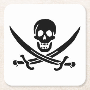 Pirate Flag Skull Crossed Swords Square Paper Coaster