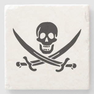 Pirate Flag Skull Crossed Swords Stone Coaster