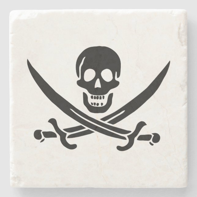 Pirate Flag Skull Crossed Swords Stone Coaster (Front)