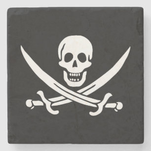 Pirate Flag Skull Crossed Swords Stone Coaster