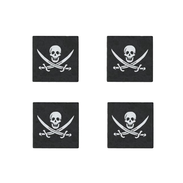 Pirate Flag Skull Crossed Swords Stone Magnet (Front)