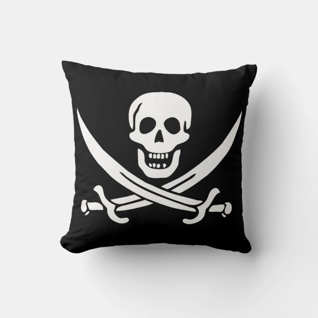 Pirate Flag Skull Crossed Swords Throw Pillow (Front)