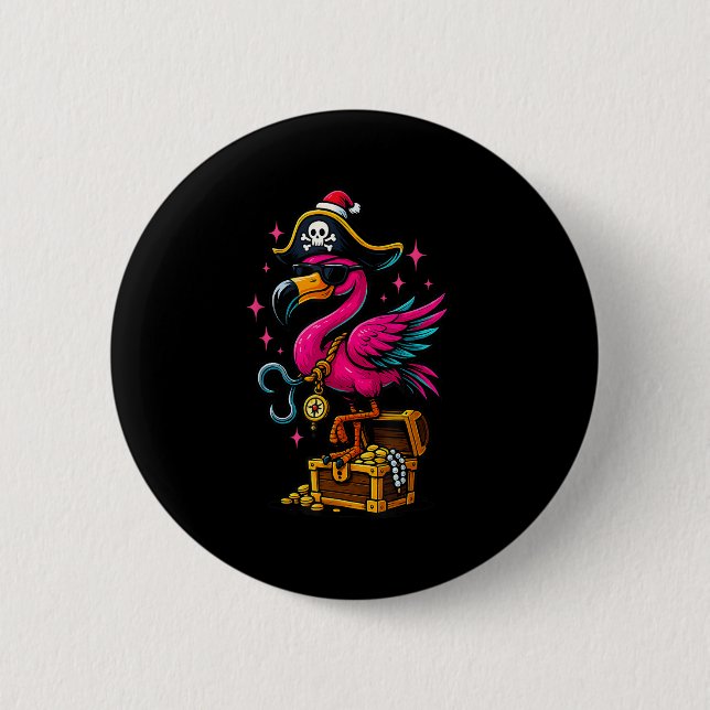 Pirate Flamingo Adventure Map Jolly Roger Hallowee Button (Front)