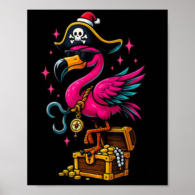 Pirate Flamingo Adventure Map Jolly Roger Hallowee Poster (Front)