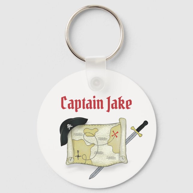 Pirate Fun Cute Map Personalized Custom Keychain (Front)