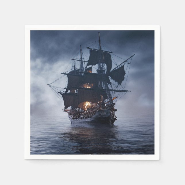 Pirate Galleon on a foggy night Napkins (Front)