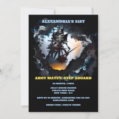 Pirate ghost ship jolly roger night galleon storm  invitation