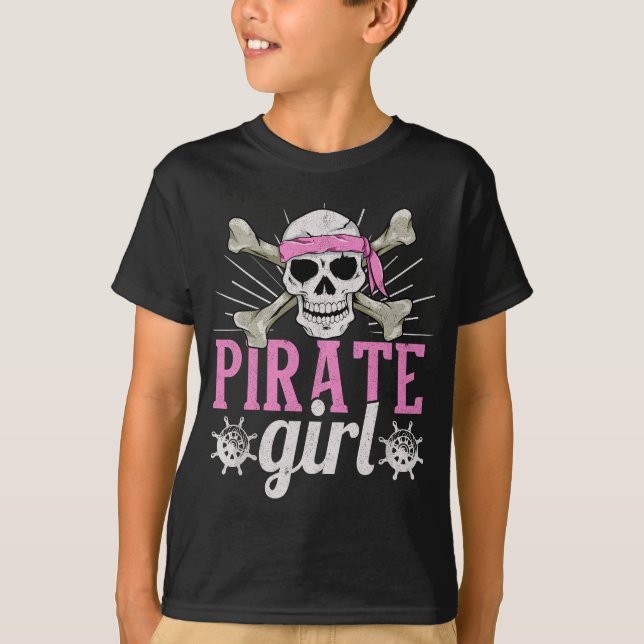 Pirate Girl Caribbean Freebooter Skull Female Pira T-Shirt (Front)