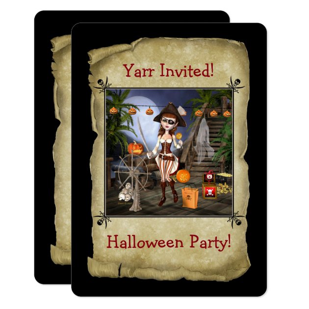 Pirate Girl Halloween Party Card Invitation