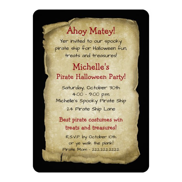 Pirate Girl Halloween Party Card Invitation