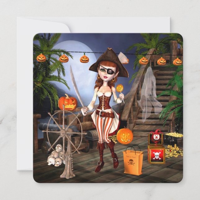 Pirate Girl Halloween Party Square Invitation (Front)