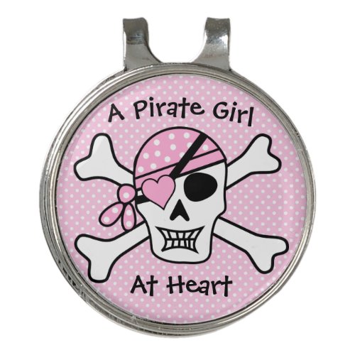 Pirate Girl Pink Cute Girly Skull Polka Dot  Golf Hat Clip