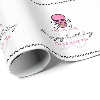 Pirate Girl Pink Skull Personalized 16th Birthday Wrapping Paper by hungaricanprincess at Zazzle