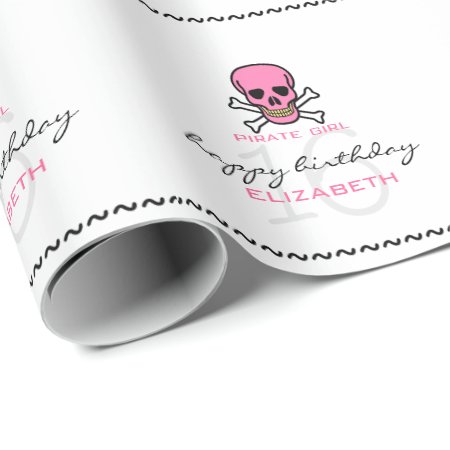 Pirate Girl Pink Skull Personalized 16th Birthday Wrapping Paper