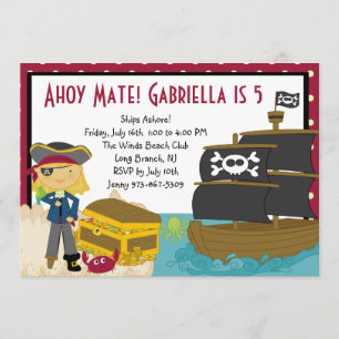 Pirate Girl Treasure Chest Birthday Invitation