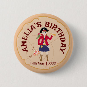 Pirate Girl Treasure Map Fun Birthday Party Button
