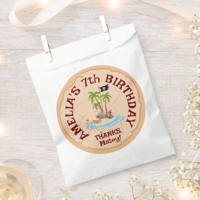 Pirate Girl Treasure Map Fun Birthday Party Favor Bag (Clipped)