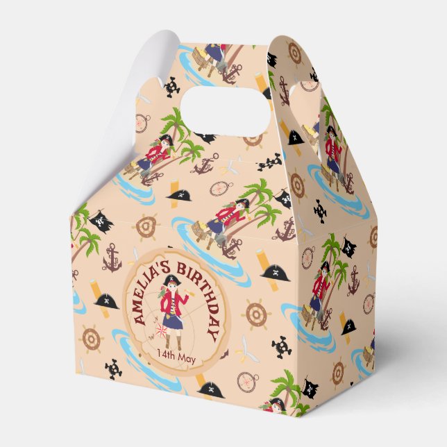 Pirate Girl Treasure Map Fun Birthday Party Favor Boxes (Front Side)