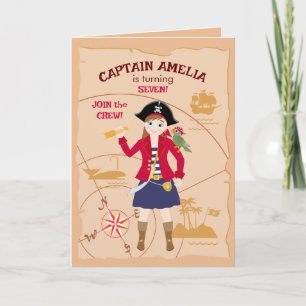 Pirate Girl Treasure Map Fun Birthday Party Invitation