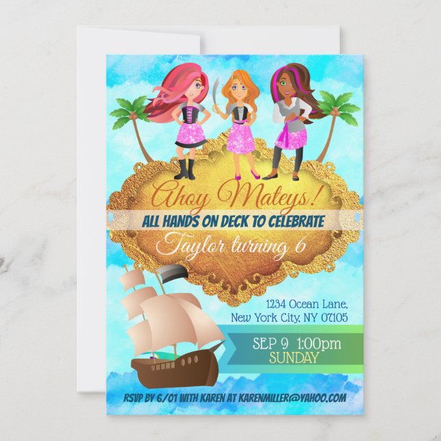 Pirate Girls Birthday Invitations (Front)