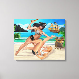 PIRATE GIRLS CATFIGHTING CANVAS PRINT